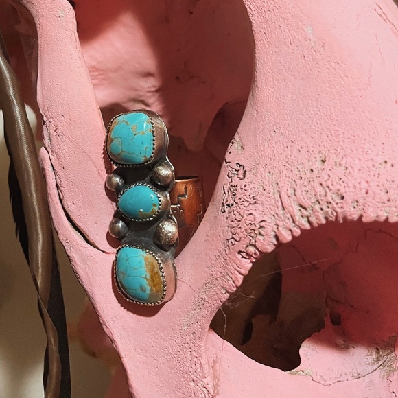 Genuine Turquoise & Sterling Silver Ring sz 8.5 - Picture 7 of 8